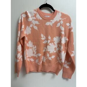 Staccato Women’s Sweater Medium Peach White Floral Crewneck Pullover Knit Top